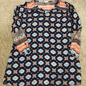 Women's Umgee‎ Boho Top Paisley V-Neck Blouse Small Navy Blue